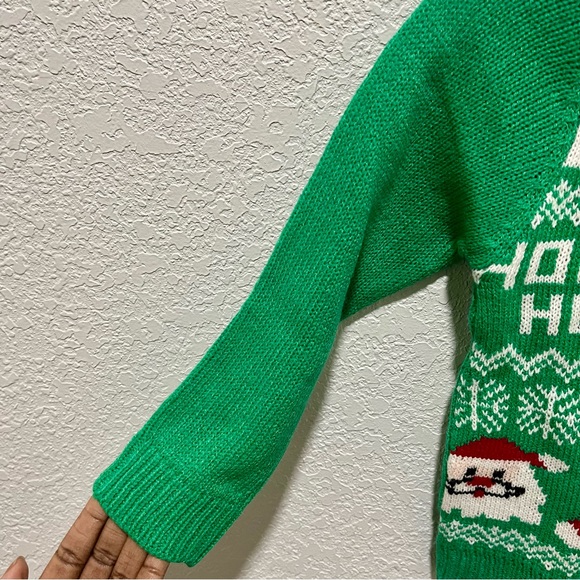 Sezzit Green Santa Stocking Dinosaur Graphic Print Christmas Holiday Sweater - Picture 3 of 8